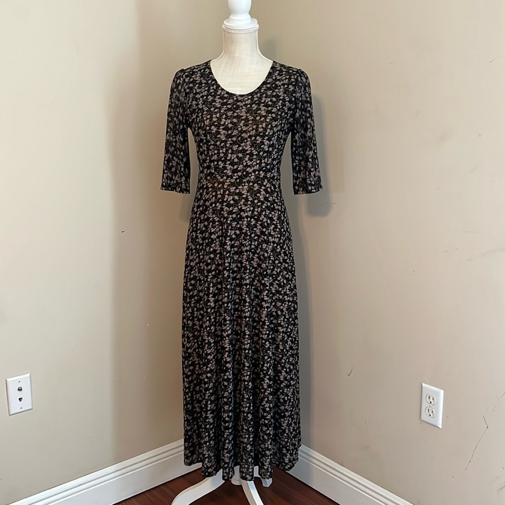 Zara Women Black Floral Midi Dress Size:  8